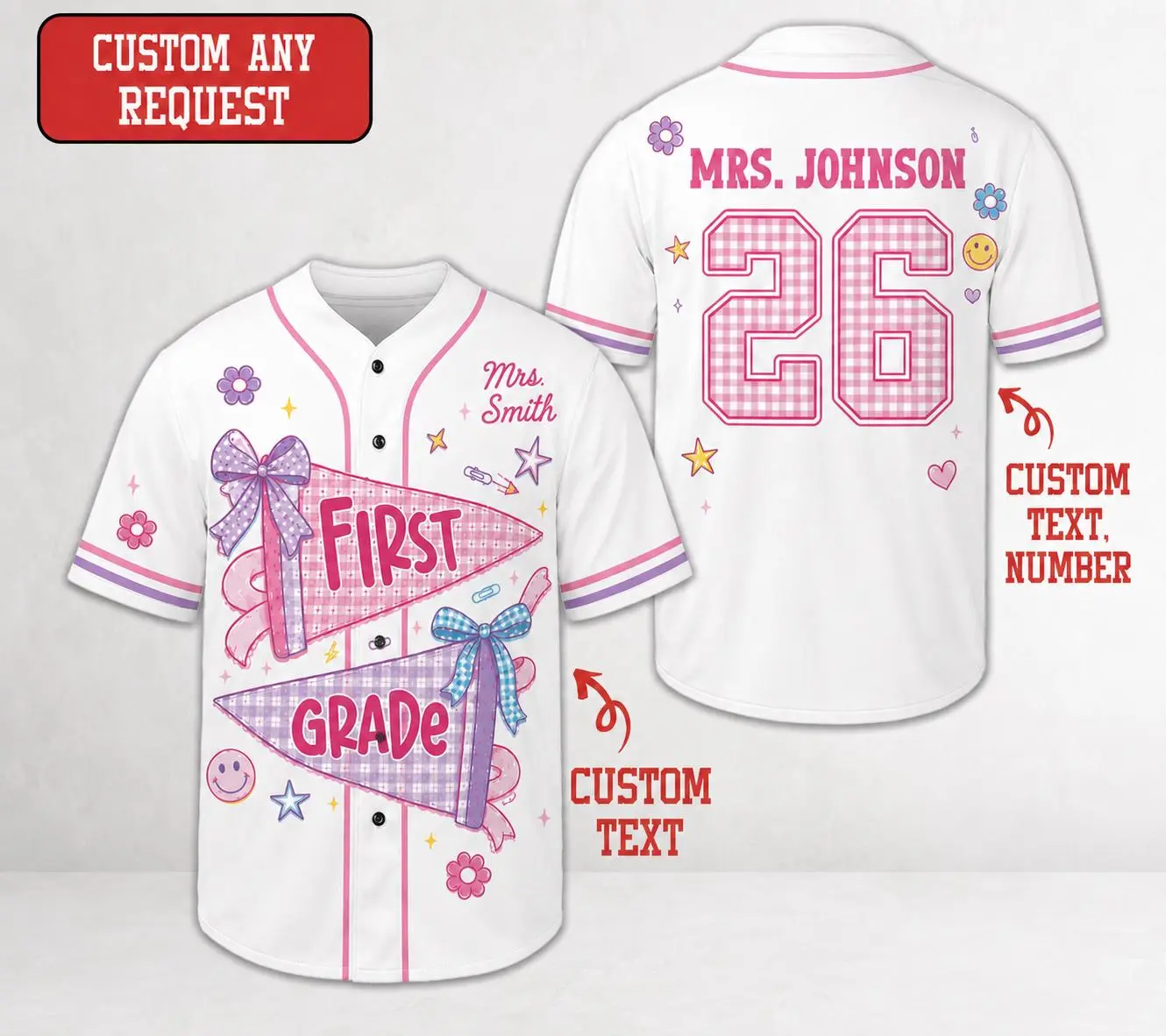 Personalized Grade Level Teacher Baseball Jersey Custom Name Number - Back To School Team Spirit Unisex Button Down Shirt Casual Top sohochic