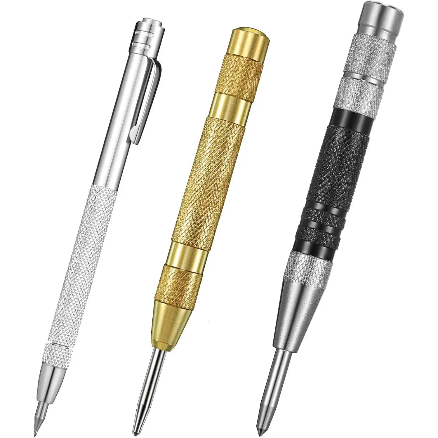 3-Piece Metal Tungsten Carbide Tip Scriber Set - Magnetic Aluminum Etching Pen with Clip, Automatic Spring-Loaded Center Punch for Ceramic, Glass, Jade, Home Improvement