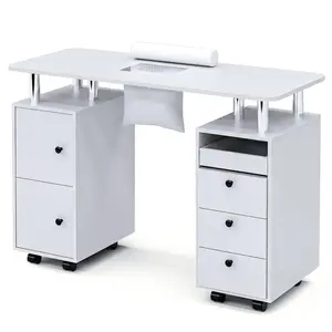 Professional Rolling Manicure Table With Wrist Rest, Beauty Salon Workstation Nail Desk For Nail Tech, Nail Technician Desk For Salon Or Home Use
