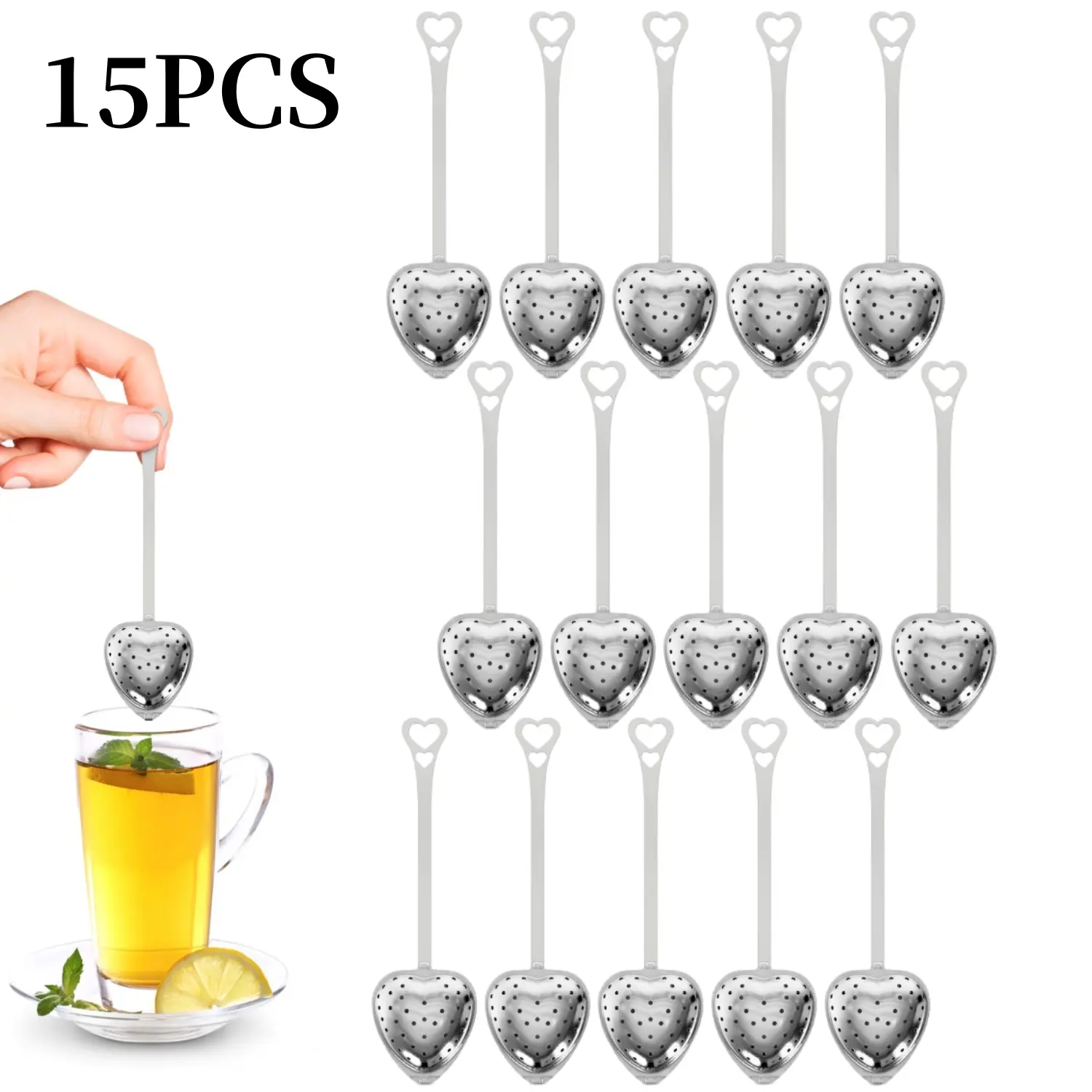 15PCS Heart Tea Infuser for Loose Leaf Tea Steeper – Rust-Resistant Stainless Steel Diffusers with Sturdy Clasp – Easy Brewing, No Loose Leaves, Great for Parties & Gifting