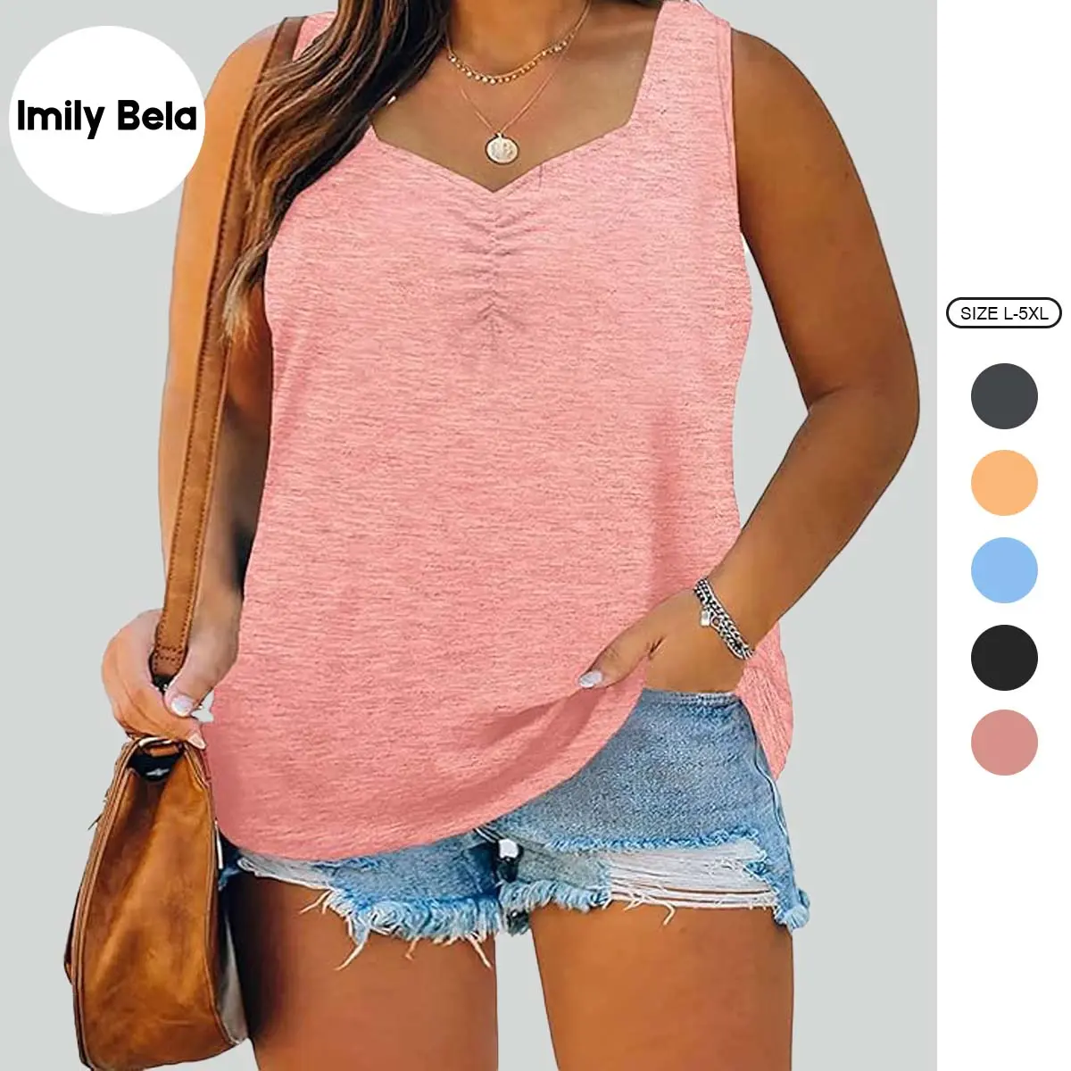 Imily Bela Women's Plus Size Tank Tops - L-5XL, Summer Sleeveless Sweetheart Neck Spandex Basic Casual Tunic Top with Comfortable Fabric, Stylish Design, Style, T-Shirt, Simple, Cold Wash, Sexy, Hang Dry, Plus Size Tops