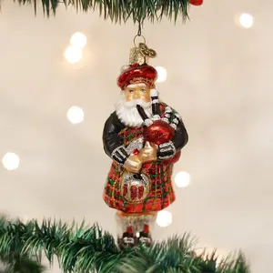 Old World Christmas Ornaments Assortment of Santas Glass Blown Ornaments for Christmas Tree Highland Santa 5 Inches Handcrafted in Tartan Tradition with Glittered Gold Trim
