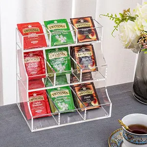 Clear Acrylic 3 Tier Countertop or Wall Mounted Tea Bag Organizer, Teabag Storage Holder and Server Rack
