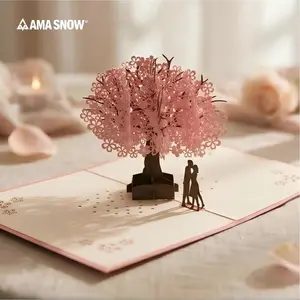 Ama Snow 3D Cherry Blossom Pop Up Card, Gift for Birthday, Wedding, Anniversary, Thank You, Get Well, Valentines Day, Mothers Day & All Occasions, 5" x 7" Includes Envelope and Note Tag