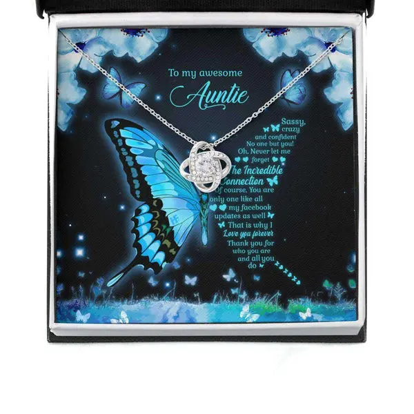 Aunt Necklace, Butterfly Gift For Your Awesome Auntie On Mother’S Love Knot Necklaces, Aunt Gifts from Niece, Gifts for Niece from Aunt, Aunt and Niece Gifts