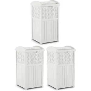 Suncast Trash Can Hideaway Outdoor 33 Gallon Garbage Waste Bin, White (3 Pack)
