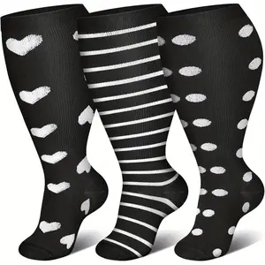 3 Pairs High Elastic Multifunctional Compression Socks Unisex Striped Oversized Breathable Over-the-Knee Plus Size Thigh High Thighhighs for Daily Active Use