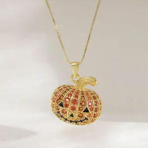 Pumpkin Pendant Necklace for Women, Dark Style Design, Halloween Inspired Fashion Jewelry Accessory DZXL3695