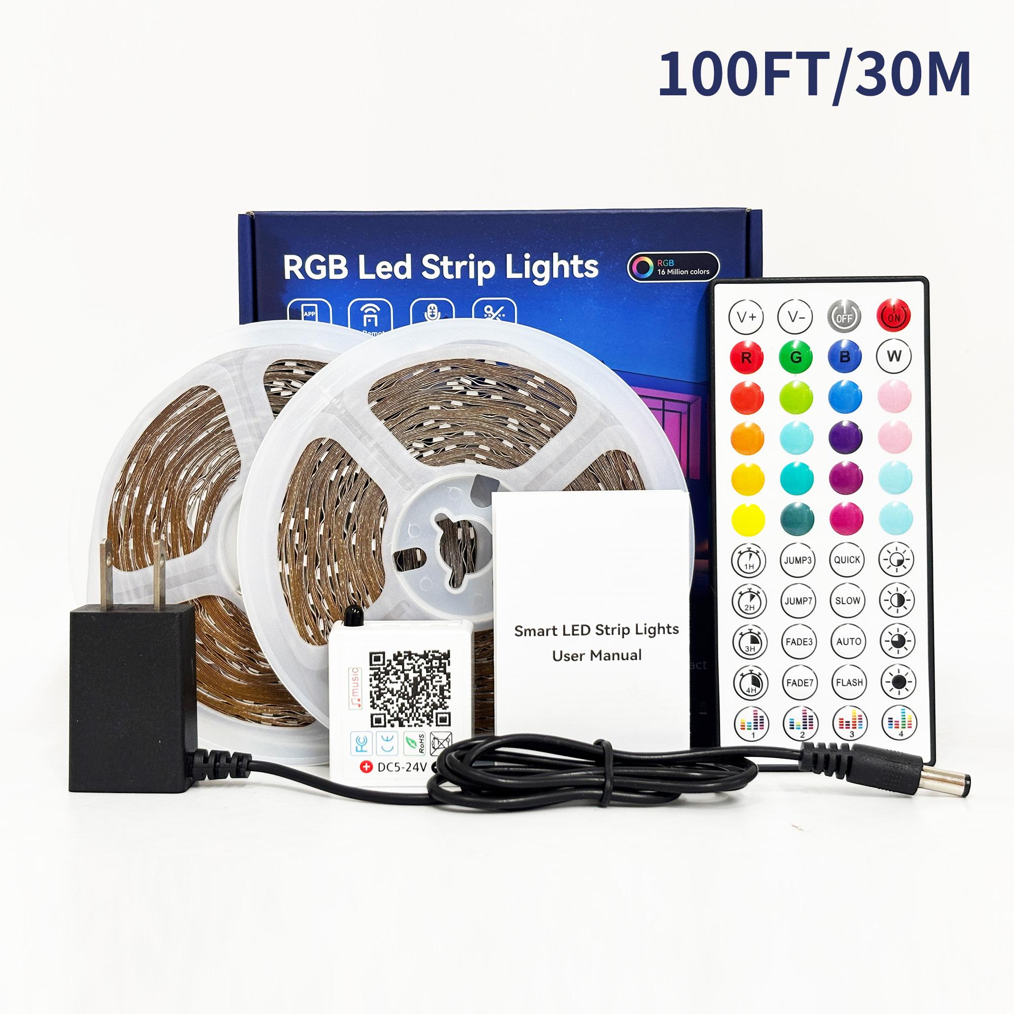 100FT 50FT Smart Led Light Strip RGB Color Changing Music Sync Strip Lights with App & Remote Control for Bedroom Indoor Lighting Decoration Modern