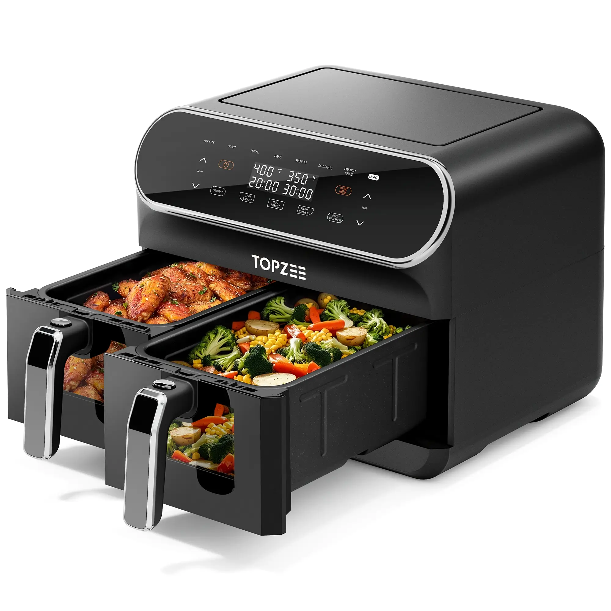 8qt Large Air Fryer - Dual Basket Airfryer with Easy View Windows, Preheat, Air Fry, Roast, Broil, Bake, Dehydrate, 2 Independent 4 QT Nonstick Dishwa