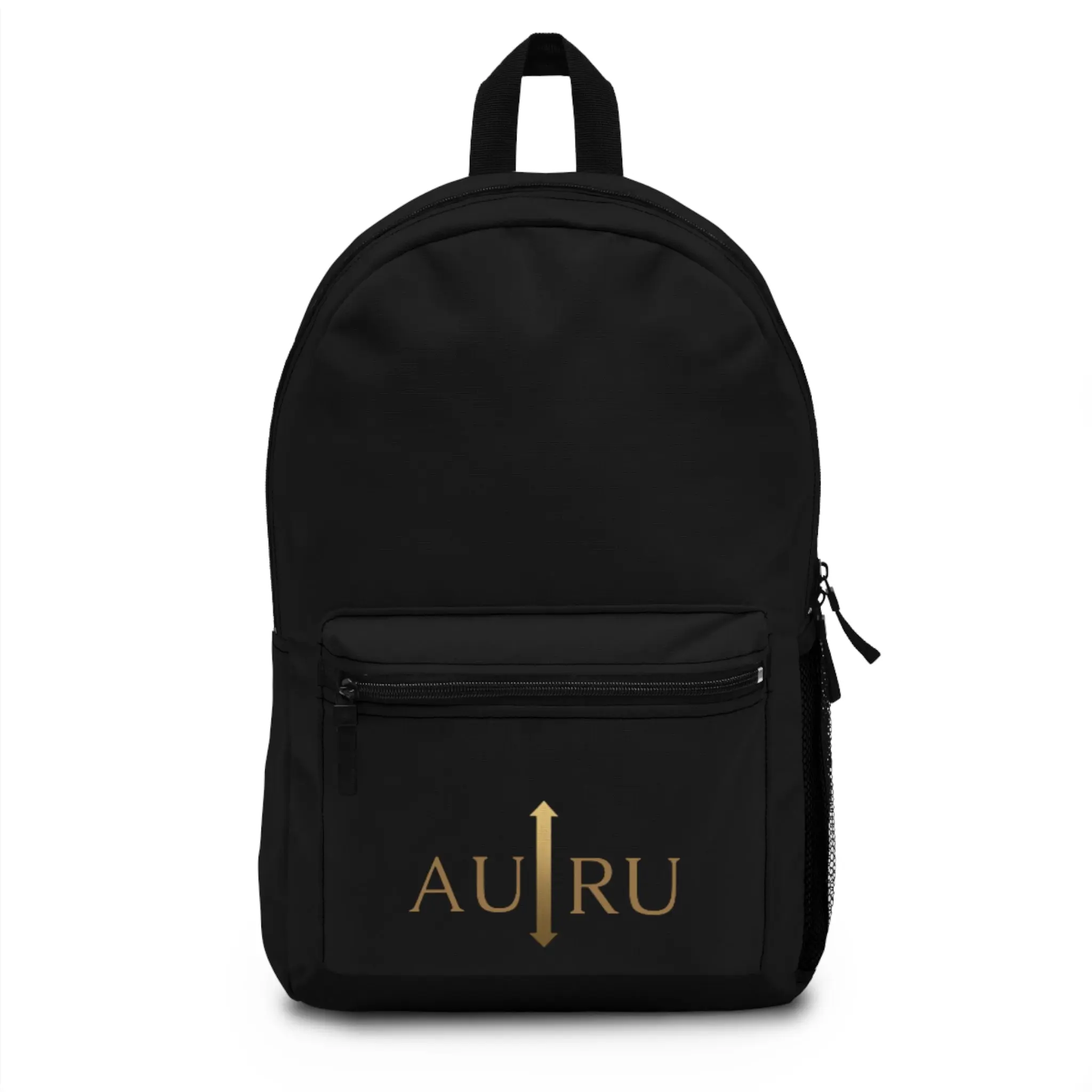 AU|RU Arrow Logo Backpack — Minimalist Gold Monogram Daypack