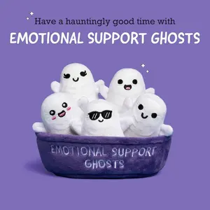 Emotional Support Ghosts by , Cuddly Plush Collectibles and Cute Stuffed Animals, Spooky Halloween Ghost Plushies and Fun Trick or Treat Toys, Includes 5 Plushies with Carrying Basket