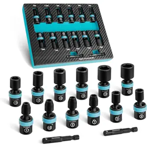 1/4" Drive  Universal Joint Socket Set, Swivel Socket Set, 14-, Metric  Sockets (5-15 MM) with 2" Extension Bars, Cr-Mo Steel, Organized in EVA  Organizer