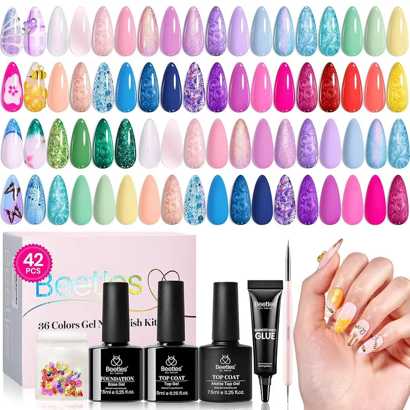 Beetles Pearlescent Shell Thread Gel Nail Polish Set, Spring Summer Gel Polish Pastel Glitter Pearl Polish Gel Woodland Fairy Collection Nail Art Rhinestone Gifts for Women Girls Manicure Cutics  Cosmetic #TikTokShopBacktoSchool
