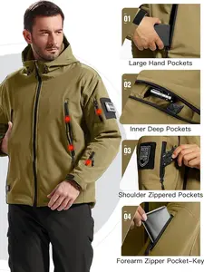 Men's Outdoor Waterproof Soft Shell Hooded Military Tactical Jacket Winter Mildly Waterproof Warm Fleece Soft Shell Hooded Raincoat Snowboard Breathable Mountaineering Hunting Hiking soft shell hooded raincoat soft shell