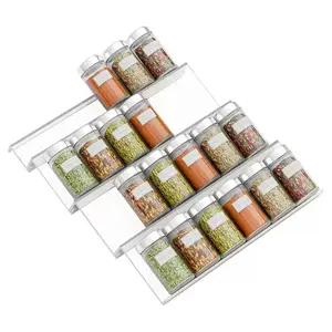 4 Piece Clear Acrylic Spice Storage Organizer Set, Stackable Seasoning Bottle Rack for Kitchen Drawer, Countertop and Cabinet Organization, Visible Space Saving Multi Purpose Spice Holder Box Containers, Spice Organization System, Drawer Organizers Set