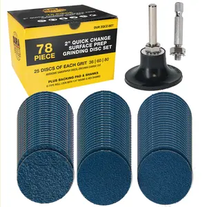 2 Inch Grinding Discs, 36, 60 & 80 Grit (25 Disc Each), R-Type Roll Lock Adapter & Backing Pad - Quick Change Zirconia Coarse Cut Sanding Discs for Auto, Wood, Metal, Rust, Oxidation, Welds