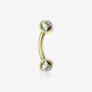 Gold Plated Aurora Gem Ball Curved Barbell Eyebrow Ring
