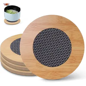 4 count Wooden Trivets Hot Pads for Kitchen,5.7 Inch Trivets with Anti - Slip mesh for Frying Pans/ot Dishes/Hot Pot/Bowl/Teapot/(Round)