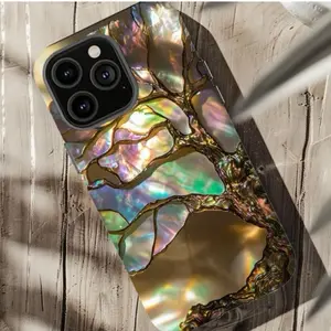 Rainbow Abalone Tree Tough Phone Case with Iridescent Shell Design and Durable Protection for Smartphones