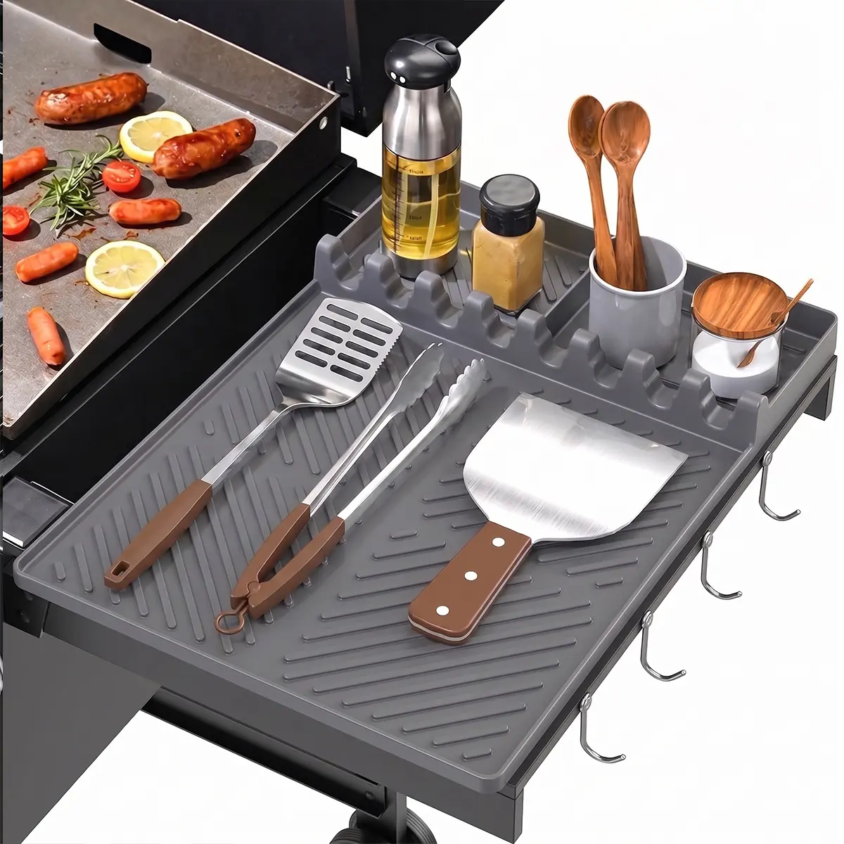Silicone Grill Mat Compatible with Blackstone, BBQ Griddle Tools Mat with Drip Pad, Spatula Mat for Outdoor Kitchen Counter, Gifts for Men, Griddle Mats BBQ Grill Accessories