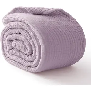 100% Cotton Muslin Blanket 40" x 40", Breathable and Lightweight Cotton Throw, Soft Cooling Summer Gauze Blanket for All Season, Lavender