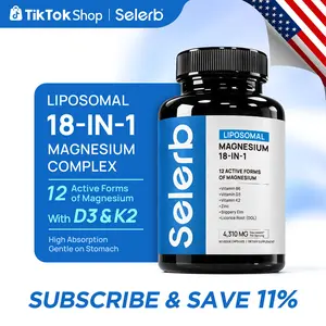 Selerb Magnesium Complex 300mg – 4 Types of Magnesium with B6, D3, Zinc, Slippery Elm – Sleep, Relaxation & Muscle Suppor Dietary t – 90 Capsules Healthcare Fitness Edible