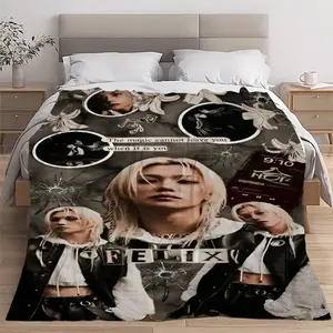 Fashionable Blonde FELIX Art Poster Pattern Digital Print Flannel Blanket - 100% Polyester Flannel Digital Print, Non, Lightweight and Comfortable for All Seasons, Multi-functional Gift Flannel Throw Blanket, Ideal for Travel, Sofa