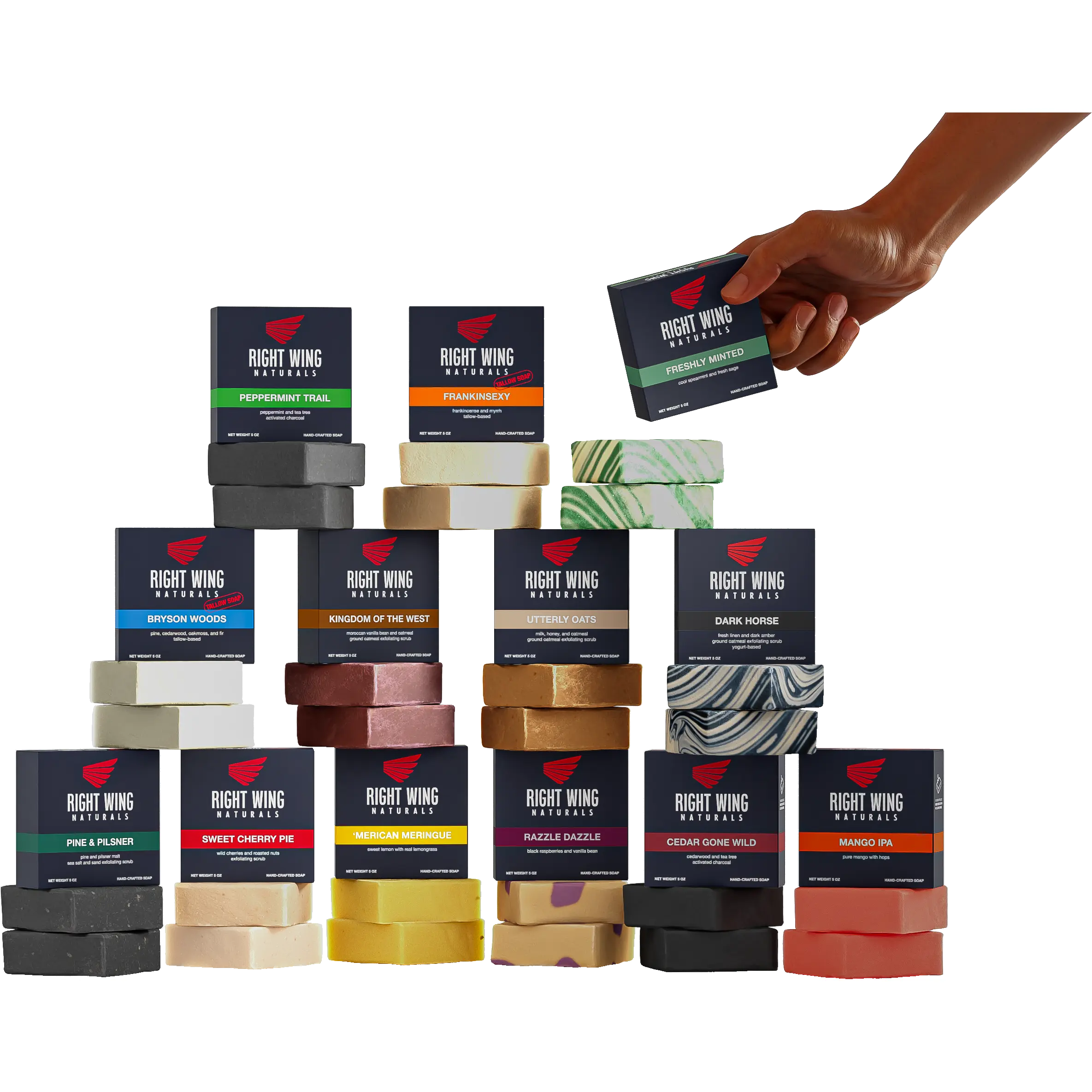 RIGHT WING NATURALS 26-Pack Men’s Soap Bundle – Handcrafted Variety Set with 26 Unique Scents – Bundle for Rugged Grooming & All-Natural Skincare