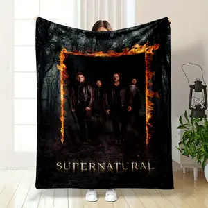 Supernatural Blanket, Featuring Dean Winchester, Sam Winchester, Castiel and Crowley Walking Out of the Fiery Portal in the Dark Forest. This Soft and Cozy Blanket is a Perfect Must-have for Supe