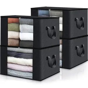 Large Capacity Clothes Storage Bag Foldable Blanket Storage Containers for Organizing Bedroom Closet Organiser Black 1Pc