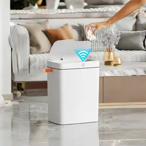 【TikTokShopBlackFriday】3.9 Gallon Self-Sealing Smart Touchless Trash Can -Automatic Refill Bin with Motion Sensor for LivingRoom, Bedroom, Kitchen, and Bathroom, 360°Kick Open Lid,Waterproof, Narrow Household ltem,hashtag, Christmas Gifts