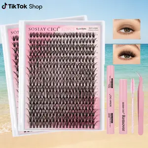 320pcs Lash Clusters Kit Natural Lashes Clusters 9-16mm Wispy Eyelash Clusters Kit Fairy Cluster Eyelash Extensions Thin & Invisible Band Lash Extension Kit with Lash Glue and Lash Tweezers, D-Curly