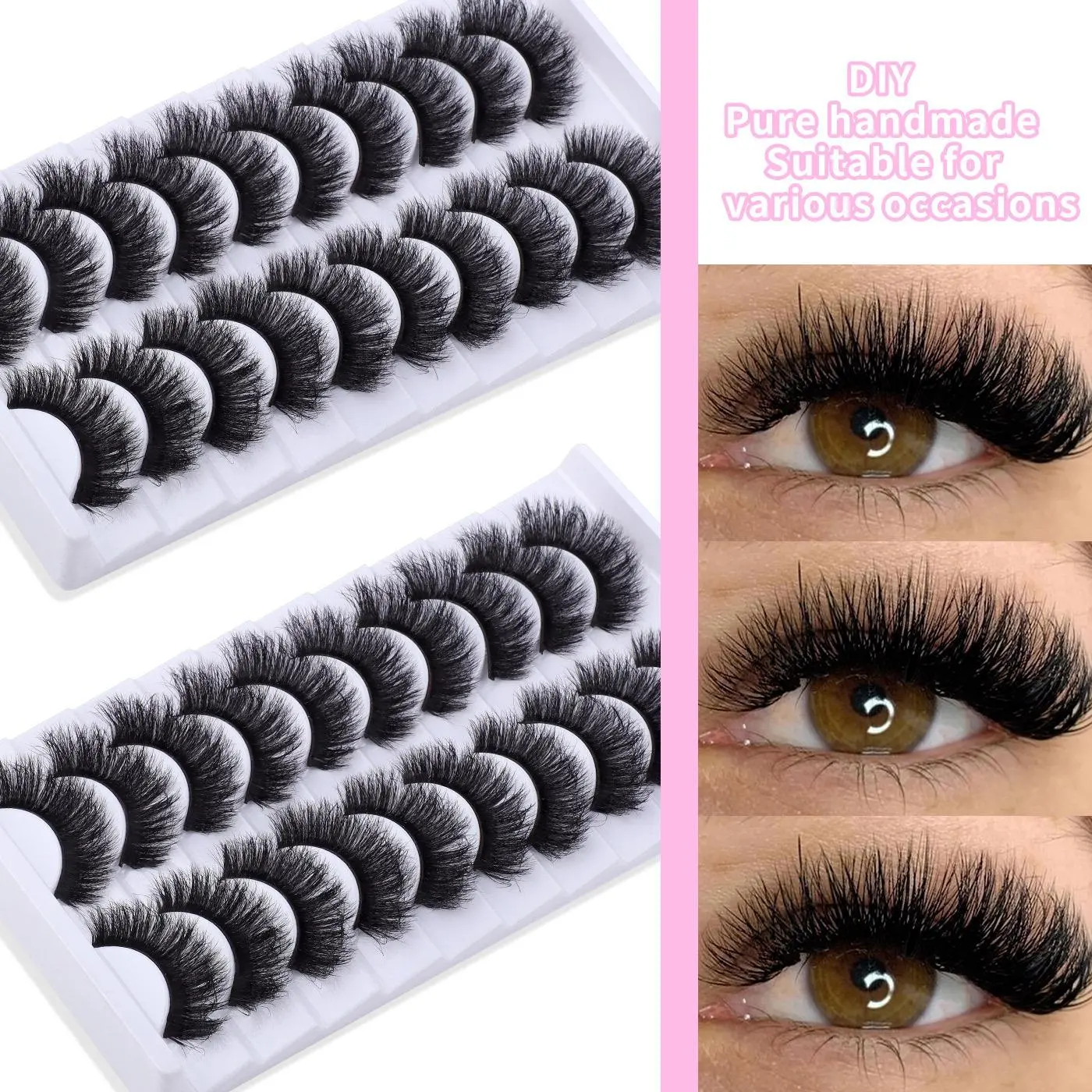 Dense Curled Faux Eyelashes 10 Pairs Set, Fluffy Multi-Layer Natural Long Lifted Lashes for Christmas, Ideal Eyelash Extensions for Parties, Volume False Eyelashes, Fake Eyelash