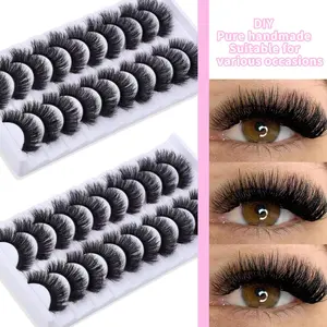 Dense Curled Faux Eyelashes 10 Pairs Set, Fluffy Multi-Layer Natural Long Lifted Lashes for Christmas, Ideal Eyelash Extensions for Parties, Volume False Eyelashes