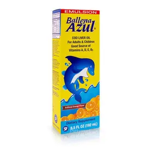 Ballena Azul Aceite de Hígado de Bacalao para Adultos y Niños, COD Liver Oil for Adults and Children, Good Source of Vitamins A,D,E, B1, Dietary Supplement, Omega 3, Inmune System Boost 6.5 0z