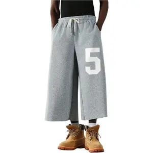 SHENHE Men's Graphic Capri Sweatpants Drawstring Baggy Wide Leg Casual Pants with Pockets