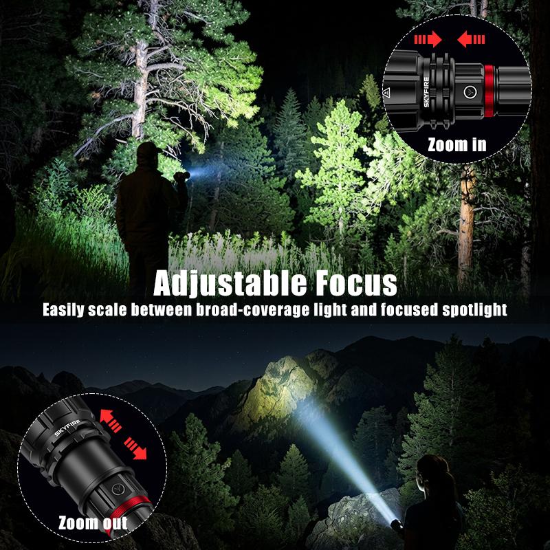 SKYFIRE 3624 lumens, 16000mAh large capacity rechargeable high-brightness 1209 ultra flashlight with shoulder straps, waterproof LED tactical flashlight, suitable for camping, outdoor activities and emergency situations.