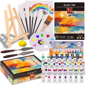 Acrylic Colors Paint Set ,Painting Supplies with 24 Acrylic Paint,16 Sheets Acrylic Pad,Painting Brushes,Canvas,Palette,Easel - Art Craft Paints Kit for Artists Beginners,Adults.