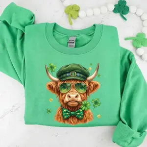[Sale off up to 50%] St Patricks Day Highland Cow Sweatshirt, Funny St Patrick’s Day Cow Shirt, Irish Cow Shamrock Tee, Green Cow Shirt, Saint Patrick shirt, streetwear graphic tee