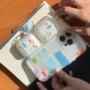 Clear Color Block Matte Earphone Case for AirPods 4 AirPods 2 AirPods 3 with Lanyard, Protective Cover, Stylish Design