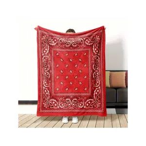 Luxury Red Plaid Flannel Throw Blanket With Paisley Design, Soft Cozy For Sofa, Bed, Office, Or Camping, Multi-Purpose Gift For All Seasons, Versatile Throw Blanket Paisley Print Blanket Soft Polyester Blanket-30*40in