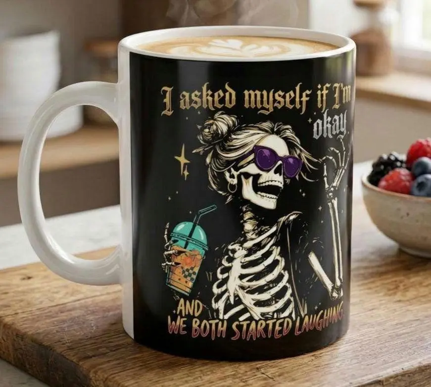 Skeleton Coffee Mug, Spooky Vibes, Witchy Goth Mental Health Awareness, Dark