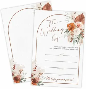 25 Watercolor Wedding Invitations with Envelopes – Floral Arch Fill-In Cards