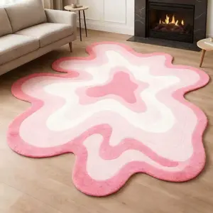 1pc Minimalist Art Style Living Room Coffee Table Carpet Pink Gradient Bedroom Decoration Ripple Pattern Rug Fluffy Soft Irregular Shape Cloakroom Plush Carpet Bathroom Non-slip Washable Floor Mat Decorative Fluffy Rug