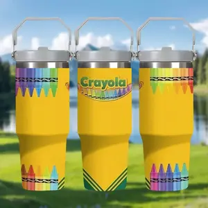 1pc Crayola Draw-a-Lot Large Capacity Car Ice-Buster Cup, 30oz Stainless Steel Water Bottle, with Lid and Spout - Double-layer Vacuum Insulated Travel Cup, Leak-Proof Portable Cup, Suitable for Coffee, Outdoor, Office - Ideal Birthday and Holiday Gift