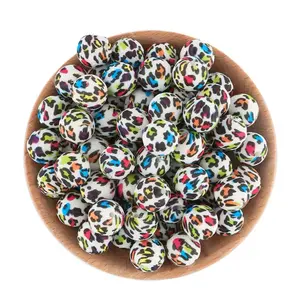 Rainbow Leopard Printed 15mm Silicone Bead Set of 3