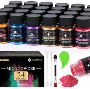 CHANGTIKEJI Mica Powder，24 Colors - 10g/Bottle of Natural Pigment Powder for Epoxy Resin，Soap Making，Candle Making,Lip Gloss,Car Freshies,Dye,Nail Polish,Bath Bombs