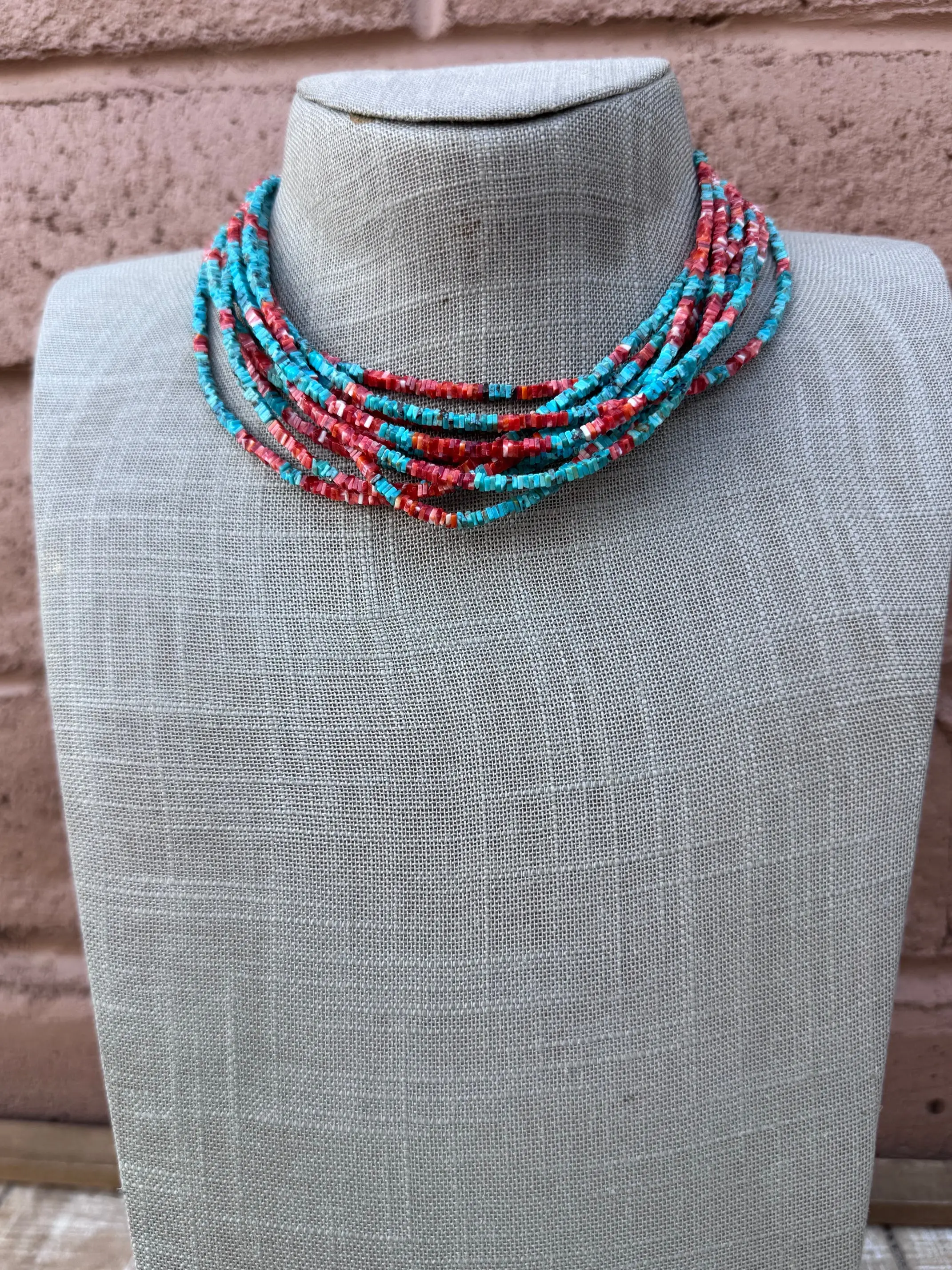 Handcrafted Turquoise & Spiny Oyster 16” Beaded Necklace