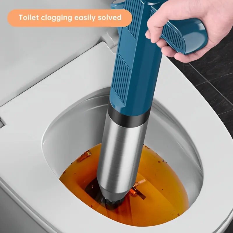 Drain Unclogger, Toilet Plunger Set, Toilet Unclogging Tool, Drain Clog Removal Tool, Air Drain Unblocker, High Pressure Air Drain Gun, Stainless Steel, Bathroom Accessory, for Bathroom-Kitchen Sink-Floor Drain, Summer-Mother's Day Gifts
